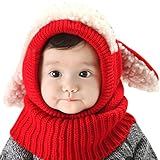 （ホララ）Horara ニット帽 ベビー キッズ ヒツジ耳 ボアつき 女の子 男の子（レッド、フリー）