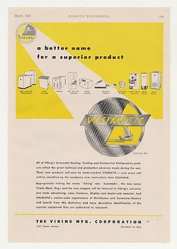 Best Price 1947 Viking Vikimatic Trade Mark Heating Cooling Print Ad
