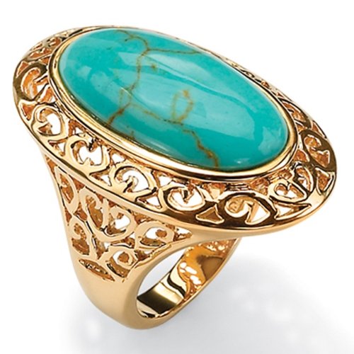  Angelina D'Andrea - Bague ovale ajourée plaqué or 18 ct (750) - turquoise de synthèse - 57