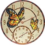 decorative outside thermometers-Springfield 91019 Mosaic Butterflies Indoor/Outdoor Poly Resin Clock & Thermometer