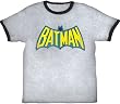 Batman Classic Retro Logo Gray With Black Ringers T-shirt Tee