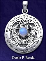 Large Moon Pentacle Pendant with Rainbow Moonstone