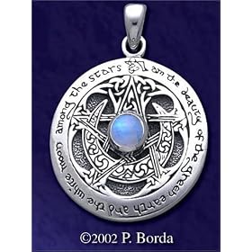 Large Moon Pentacle Pendant with Rainbow Moonstone by 