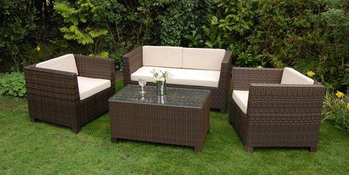 TRESCO  BROWN OUTDOOR ALL WEATHER SYNTHETIC RATTAN FURNITURE SET