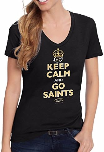 New Orleans Saints Fans. Keep Calm and Go Saints. Ladies V-Neck T Shirt (Sm-2X) (Large)