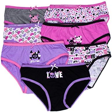 Caramel Cantina 7 Pack of Girl's Cotton Brief Panties (8, Skulls)