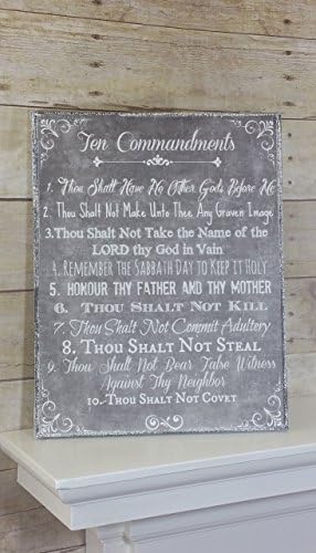 The Ten Commandments Exodus 20:1-17- Handmade Bible Verse Chalkboard Like Print Mounted on 11 x 14 Canvas. Bible Verse Art