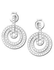 14K White Gold 0.4ct Triple Swirl Prong Round Shaped Diamond Dangle Earrings