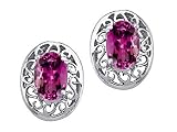 1.00 cts Genuine Oval Rhodolite Earrings - 14kt White or Yellow Gold FREE GIFT BAG!