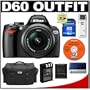 Nikon D60 Digital SLR Camera with 18-55mm AF-S VR Zoom Lens + 4GB SD Card + EN-EL9 Battery + Case + Cameta Bonus Accessory Kit
