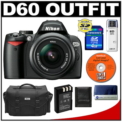 Nikon D60 Digital SLR Camera with 18-55mm AF-S VR Zoom Lens + 4GB SD Card + EN-EL9 Battery + Case + Cameta Bonus Accessory Kit