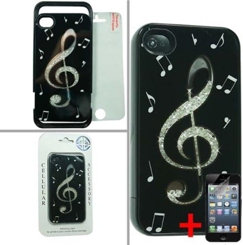 APPLE IPHONE 4 4S MUSIC NOTE SILVER MOTION DIAMOND BLING COVER HARD CASE + FREE SCREEN PROTECTOR from [ACCESSORY ARENA]