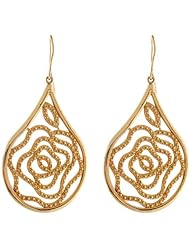 14k Yellow Gold Pretty Teardrop Rose Flower Filigree Dangle Earrings