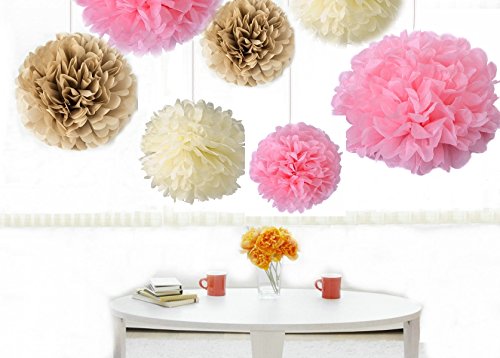 Kubert Party Tissue Paper Flowers of 8, 10, 14-Inch, 18 Pieces, Assorted Colors