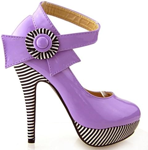 Qingrengu Women's Purple Strap Flower Ankle Strap Zebra Stiletto High Heels 10 M US