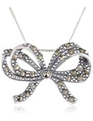 Sterling Silver Oxidized Marcasite Bow Pendant Necklace, 18"
