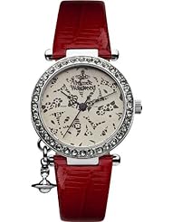 Vivienne Westwood Orb Womens Quartz Watch with Beige Dial Analogue Display and Red Leather Strap VV006SLRD