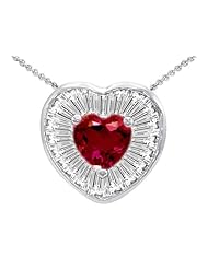 Original Star K (tm) Heart Shape Created Ruby Heart Pendant in 925 Sterling Silver
