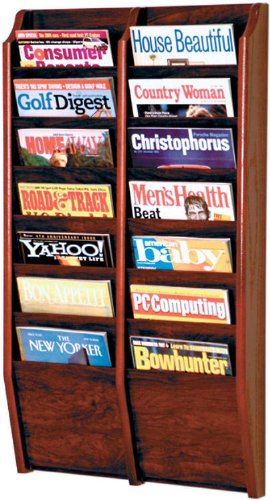 Image of Wooden Mallet MR36-14LO / MR36-14MH / MR36-14MO Fourteen Pocket Wall Mount Magazine Rack Wood Finish: Dark Red Mahogany