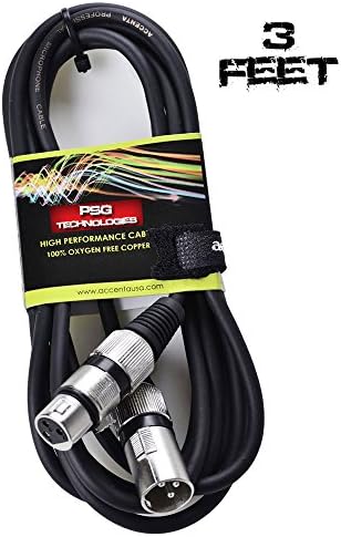 PSG Tech XLR03 3 foot Mic Cable Patch Cords - XLR Male to XLR Female Black Microphone Cables - 3 ft Balanced Mic Snake Cord - QUALITY PRODUCT