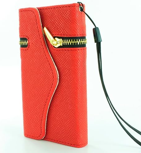 (Samsung Galaxy Avant Sm-g386t) Iace(tm) Zip Wallet Pouch Pu Leather Flip Case Cover with Credit Card and Cash Slot + Hd Screen Protector and Stylus Pen As Bundle Sale (Red)