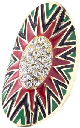 Large Cocktail Ring Stretch CX Clear Crystal Aztec Shield Gold Tone