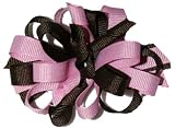 Hair Bows ~ Pink Brown GrosGrain Loop Hair Bow with Corkscrew Ribbon Center
