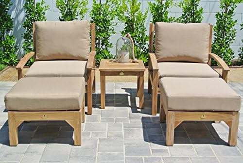 Willow Creek Designs 5 Piece Huntington Outdoor Teak Club Chair Chat Group with Sunbrella Cushion, 72" L x 72" W x 40" H, Canvas Coal Fabric