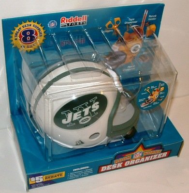 New York Jets Helmet Desk Caddy Organizer by Riddell Sports (includes Tape Dispenser, Stamper, Stapler, Pencil Sharpener, Tape Measure, Pencil Tray, Supply Tray and Scissors)