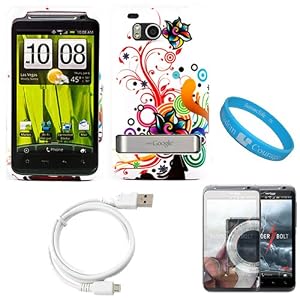 Autumn Flower Design Rubberized 2 Piece Protective Durable Hard Crystal Case Cover for Verizon Wireless NEW HTC Thunderbolt 4G HD ADR6400 + Mirror Screen Protector + White Micro USB Data Cable Cord + SumacLife TM Wisdom Courage Wristband