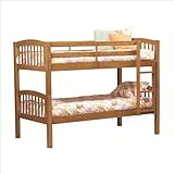 Linon Mission Twin Over Twin Wood Bunk bed in Pecan Finish