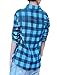 Allegra K Women's Roll Up Long Sleeves Buttoned Up Plaids Shirt Large Blue