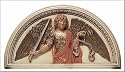 Archangel Michael Holding Scales Relief, Arch Shape, Stone wall plaque