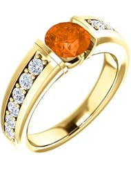 10K Yellow Gold 6.00mm Round Cut Madeira Citrine and Diamond Ring -- LIFETIME WARRANTY
