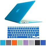 HDE Rubberized Hard Shell Plastic Case + Matching Keyboard Skin for Macbook Air 11.6" - Fits Model A1370 / A1465 (Teal)