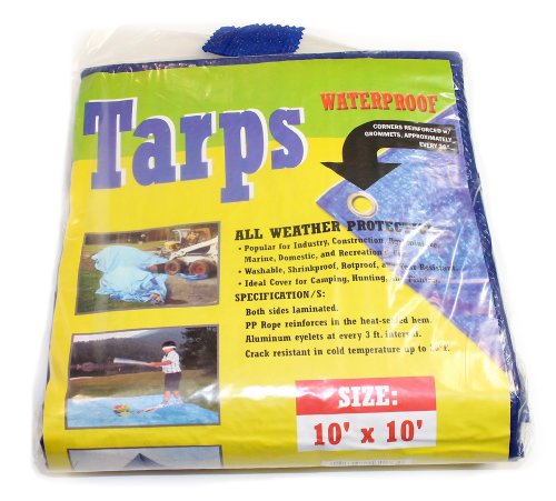 Waterproof Tarp, Both Sides Laminated, Corners Reinforced W/ Grommets, Aluminum Eyelets, All Weather Protection, Washable, Shrinkproof, Tear Resistant, Light Duty Tarps (10' X 10')