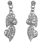 Two Hearts Austrian Crystal Cluster Dangle Earrings - For Valentines Day Gift