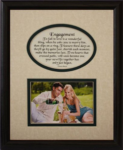 8x10 ENGAGEMENT Picture & Poetry Photo Gift Frame ~ Cream/Hunter Green Mat with BLACK Frame * Wonderful Gift Idea for the Newly Engaged Couple!