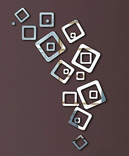 DIY - Do It Yourself New Wall Mirror Stickers, Squares, Made of Acrylic Material Like Mirror, Modern Design for Home Living Room Bedroom Kitchen Baby Child Novelty Luxury Crystal Wall Silent Watch Extra Large Clocks, Silver