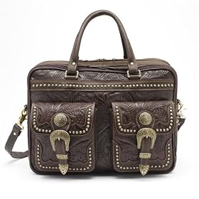 American West Old West Carriage Travel Collection Designer 3 Compartment Briefcase w front pouches...