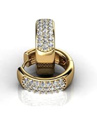 14KT Yellow Gold Elegant Pave Diamond Hoop Earrings containing Thirty-Eight Round Brilliant Cut Diamonds Total. 3/4 CTW