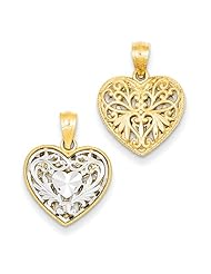 14k Two-Tone Reversible Filigree Heart Pendant