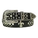 New Black Rhinestone Fleur De Lis Leather Belt M 34 36
