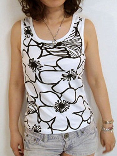 (ピン)Pinn レディース プリントタンクトップ【花/ライン/黒】