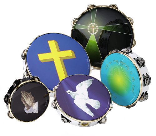Remo Tambourine, 8 Diameter, 8 Pairs Jingles x 1 Row, 'Religious Dove' Graphic