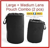 iGet (TM) Neoprene Camera Lens Pouch (Large + Medium 2pc Set) - Fits Nikon, ....