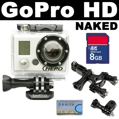 GoPro HD Naked HERO High-Definition Waterproof Digital Camera + GoPro Ride Hero Seat Post/Handlebar Mount + SD 8GB Memory Card