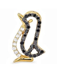 0.20 Carat (ctw) 10K Yellow Gold Round Black & White Diamond Penguin Pendant 1/5 CT