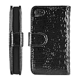 Buy Black Wallet Style Magnetic Flip Textured Crocodile Leather Case with Credit Card...
