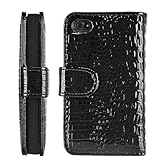 Black Wallet Style Magnetic Flip Textured Crocodile Leather Case with Credi ....